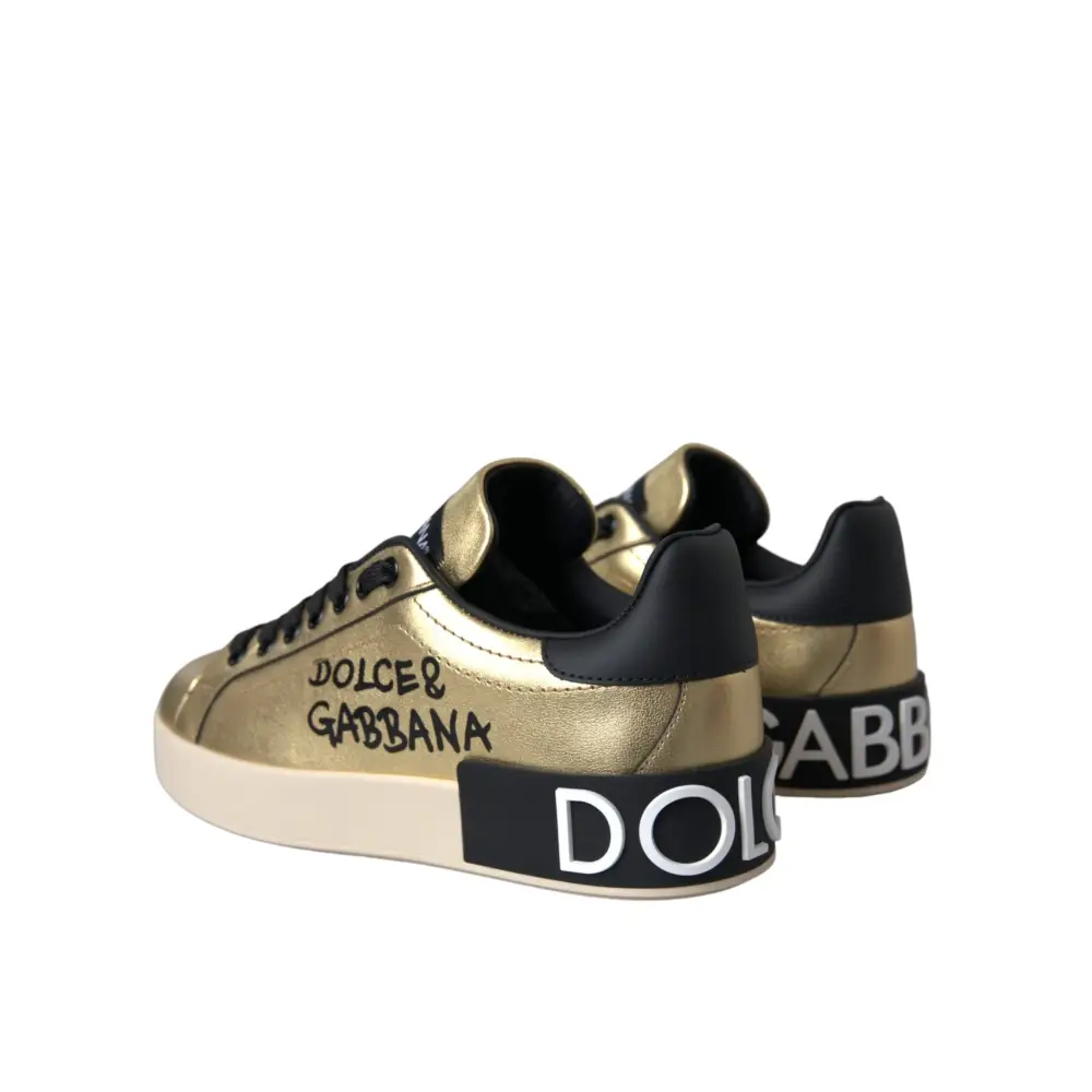 Dolce & Gabbana Gold Portofino Kalbsleder Sneakers Frauen Schuhe