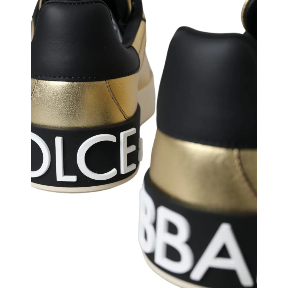 Dolce & Gabbana Gold Portofino Kalbsleder Sneakers Frauen Schuhe