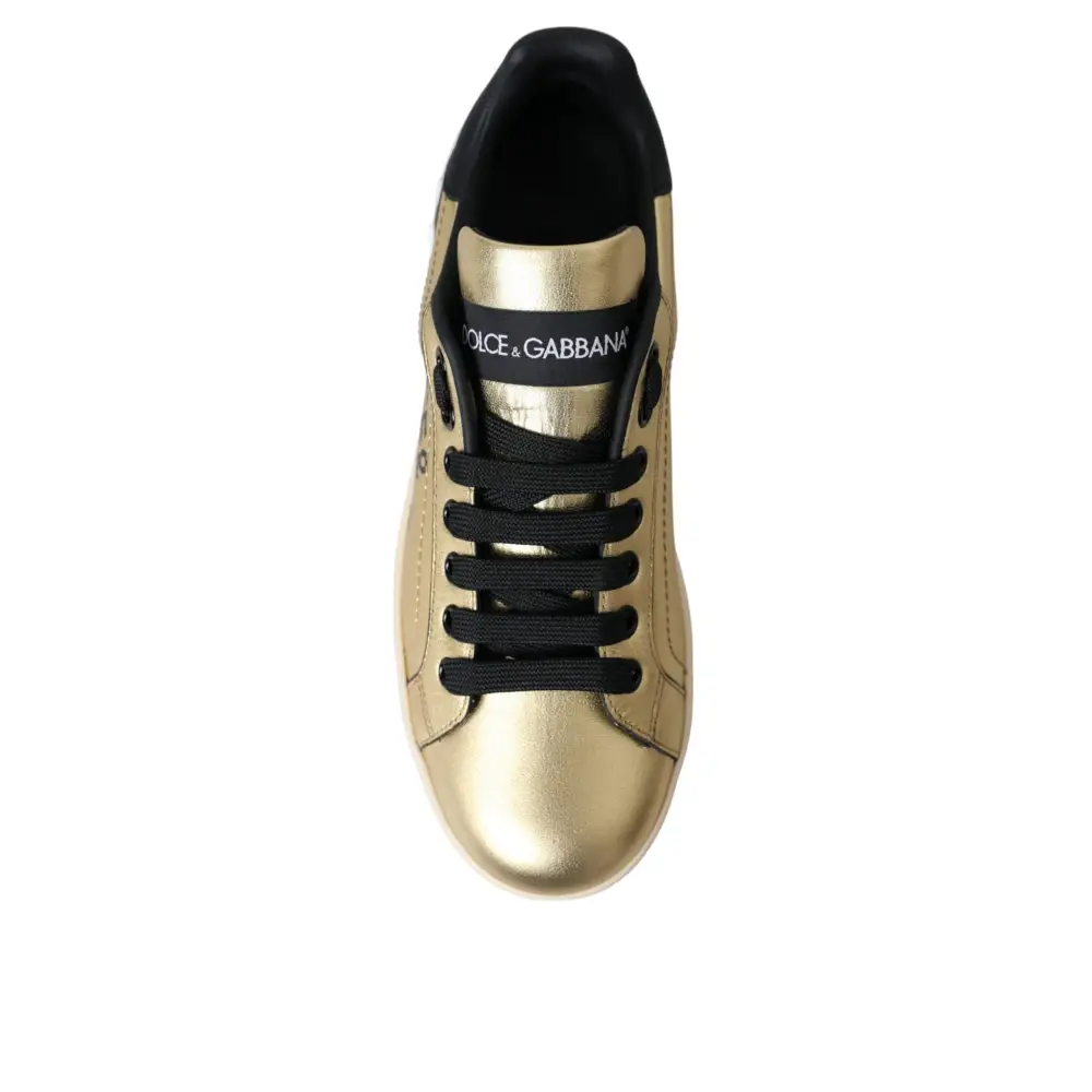 Dolce & Gabbana Gold Portofino Kalbsleder Sneakers Frauen Schuhe