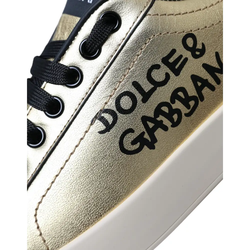 Dolce & Gabbana Gold Portofino Kalbsleder Sneakers Frauen Schuhe