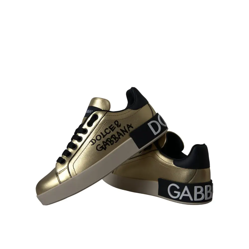 Dolce & Gabbana Gold Portofino Kalbsleder Sneakers Frauen Schuhe