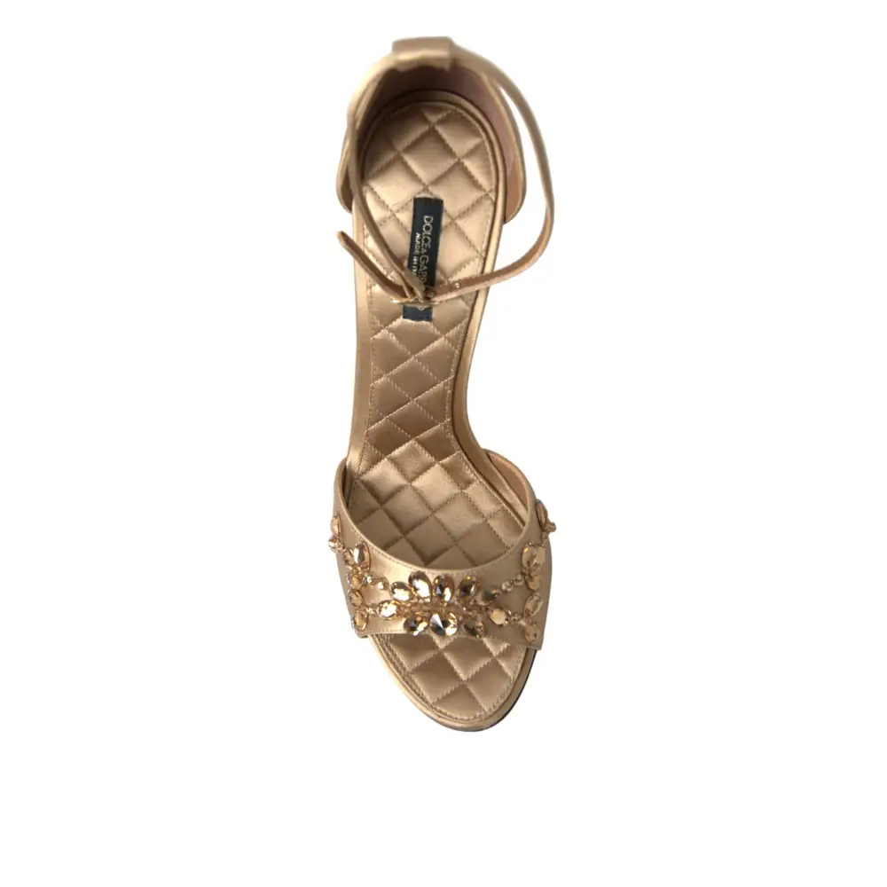 Dolce & Gabbana Gold Satin Knöchelriemen Kristall Sandalen Schuhe - EU37/US6.5