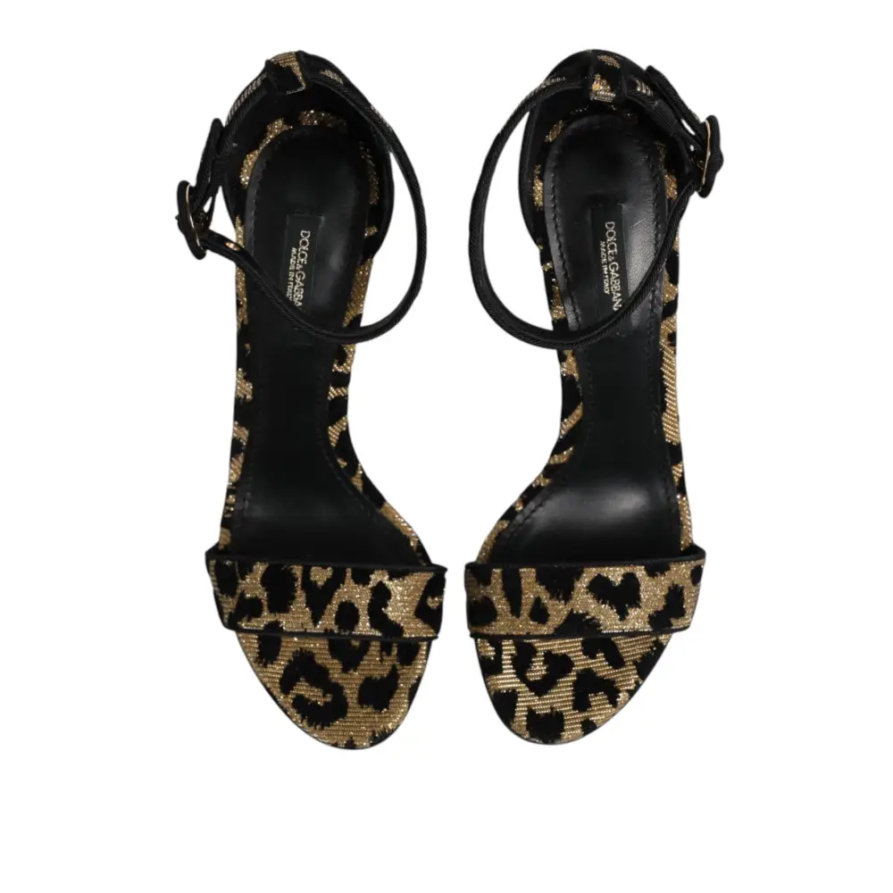 Dolce & Gabbana Goldene Leoparden-Sandaletten mit Knöchelriemen - EU36/US5.5