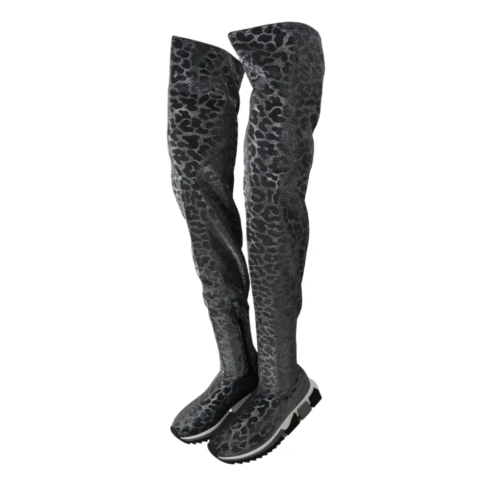 Dolce & Gabbana Grau Leopard High Top Sneakers Booties Schuhe - EU35/US4.5