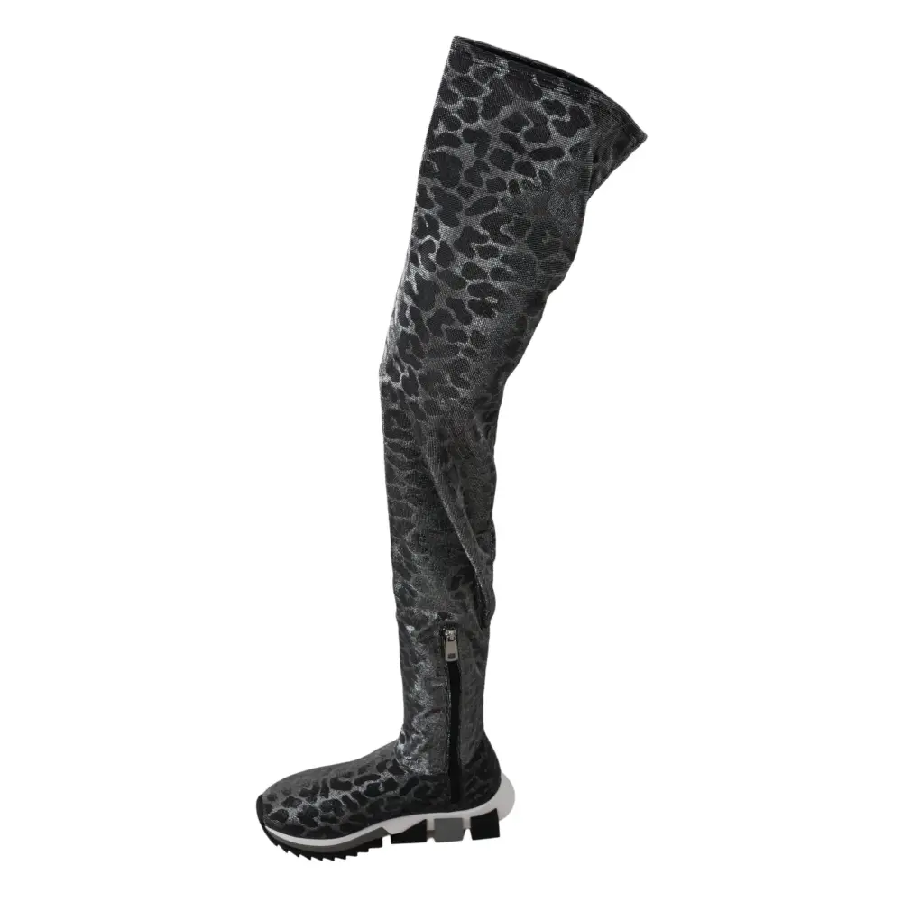 Dolce & Gabbana Grau Leopard High Top Sneakers Booties Schuhe - EU35/US4.5