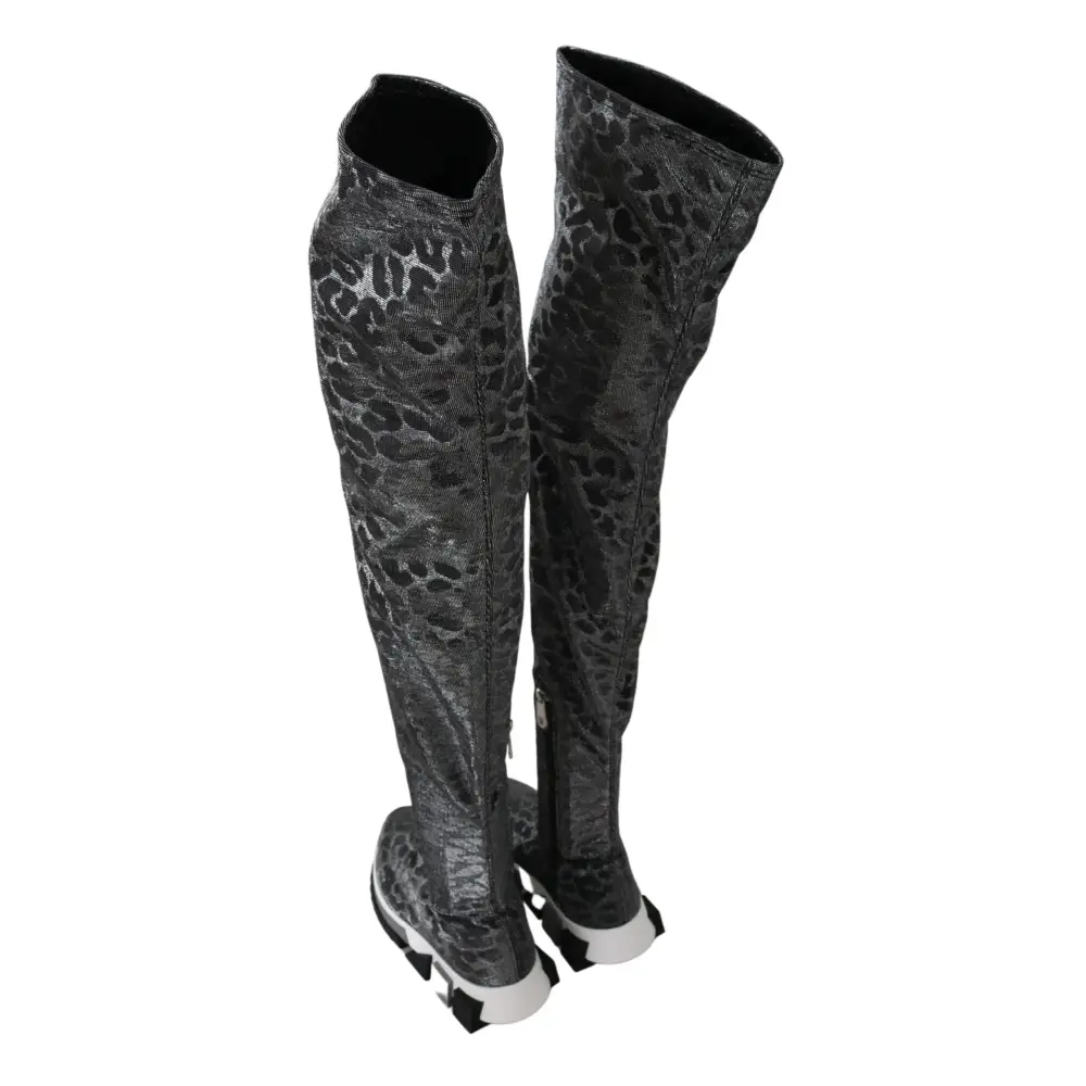 Dolce & Gabbana Grau Leopard High Top Sneakers Booties Schuhe - EU35/US4.5