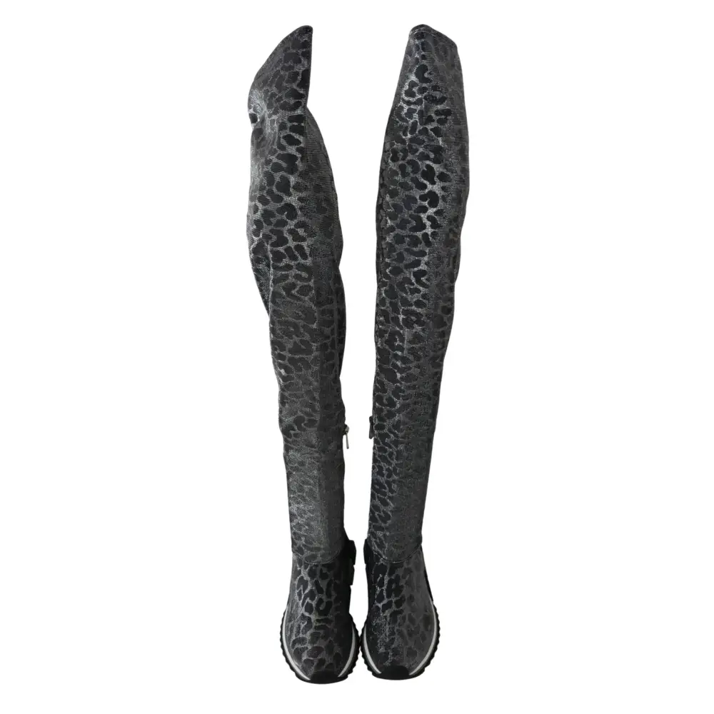 Dolce & Gabbana Grau Leopard High Top Sneakers Booties Schuhe - EU35/US4.5