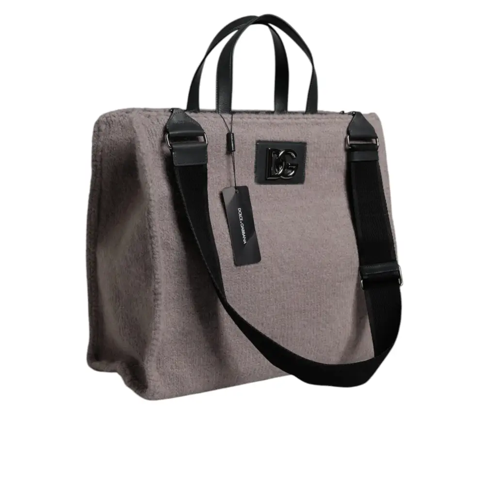 Dolce & Gabbana Graue Alpakawolle Logo-Plakette Tote Umhängetasche