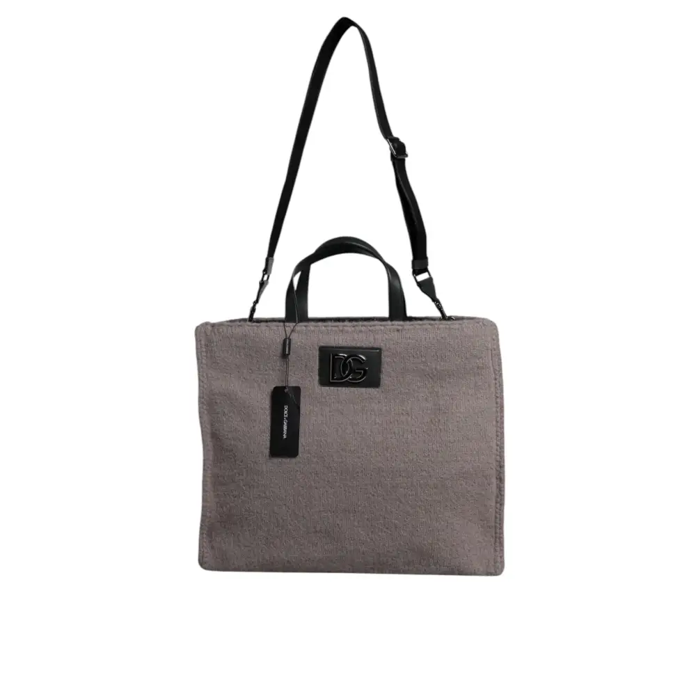 Dolce & Gabbana Graue Alpakawolle Logo-Plakette Tote Umhängetasche