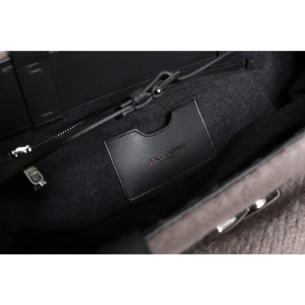 Dolce & Gabbana Graue Alpakawolle Logo-Plakette Tote Umhängetasche