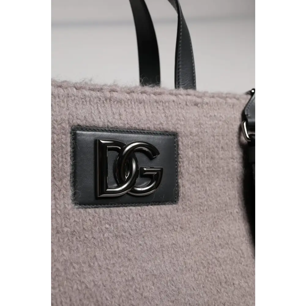 Dolce & Gabbana Graue Alpakawolle Logo-Plakette Tote Umhängetasche