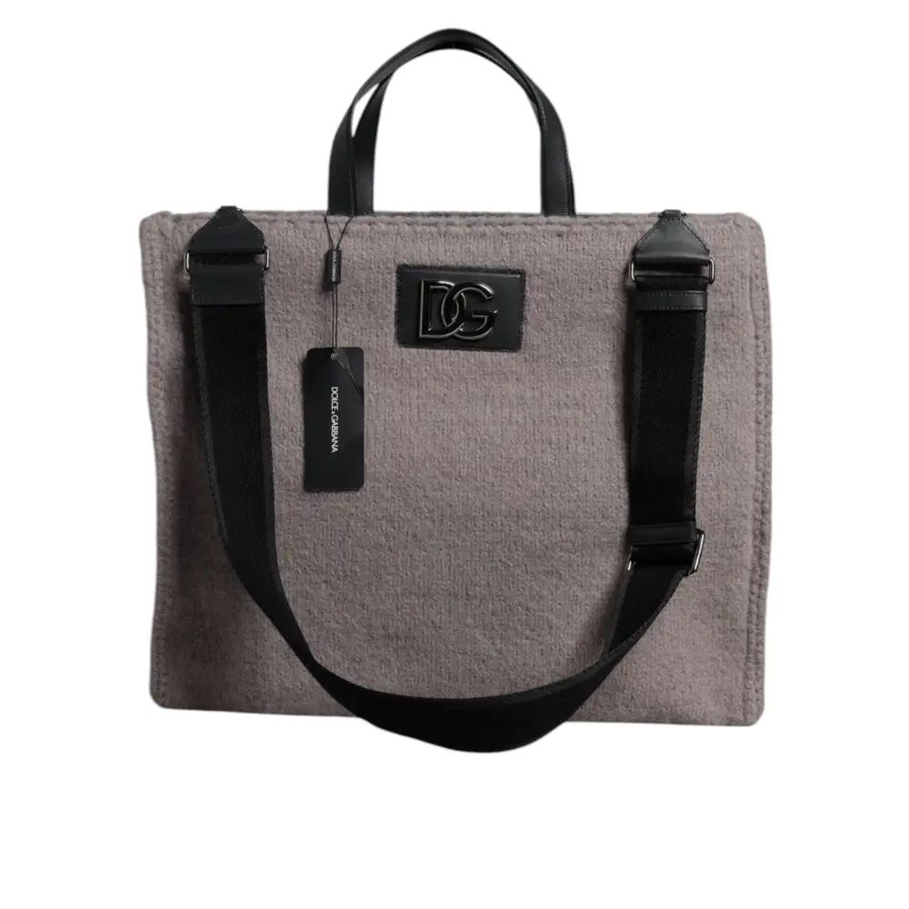 Dolce & Gabbana Graue Alpakawolle Logo-Plakette Tote Umhängetasche