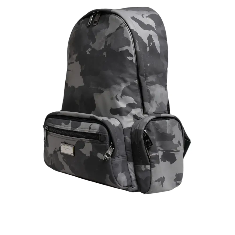 Dolce & Gabbana Graue Baumwolle Camouflage Logo Plaque Rucksack Tasche
