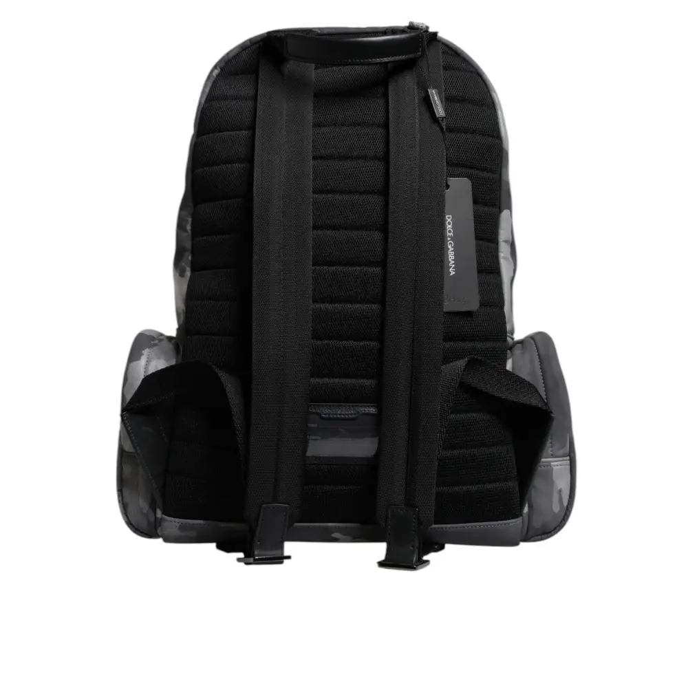 Dolce & Gabbana Graue Baumwolle Camouflage Logo Plaque Rucksack Tasche