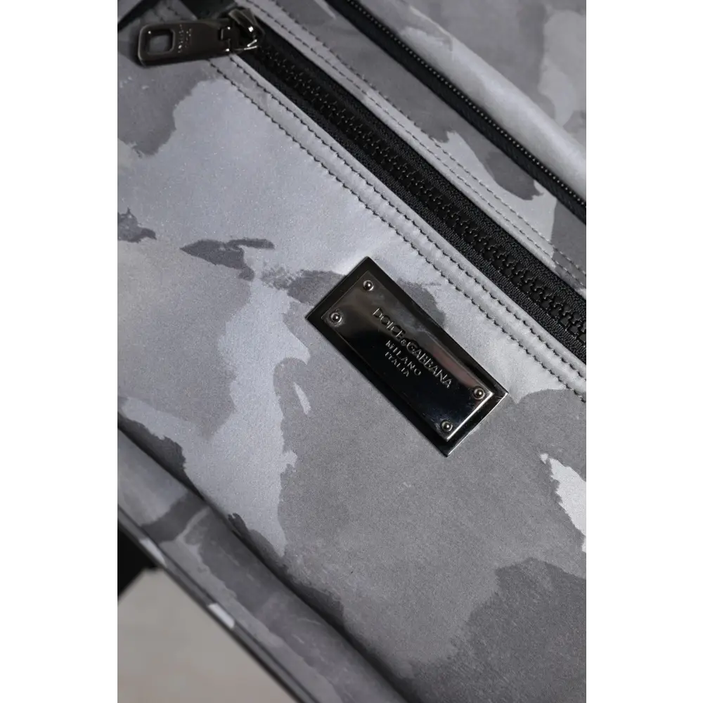 Dolce & Gabbana Graue Baumwolle Camouflage Logo Plaque Rucksack Tasche