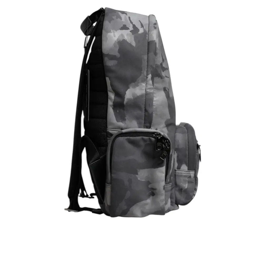 Dolce & Gabbana Graue Baumwolle Camouflage Logo Plaque Rucksack Tasche