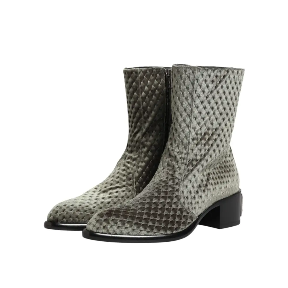 Dolce & Gabbana Graue Baumwolle Samt Mid Calf Kurze Stiefel Schuhe - EU44/US11
