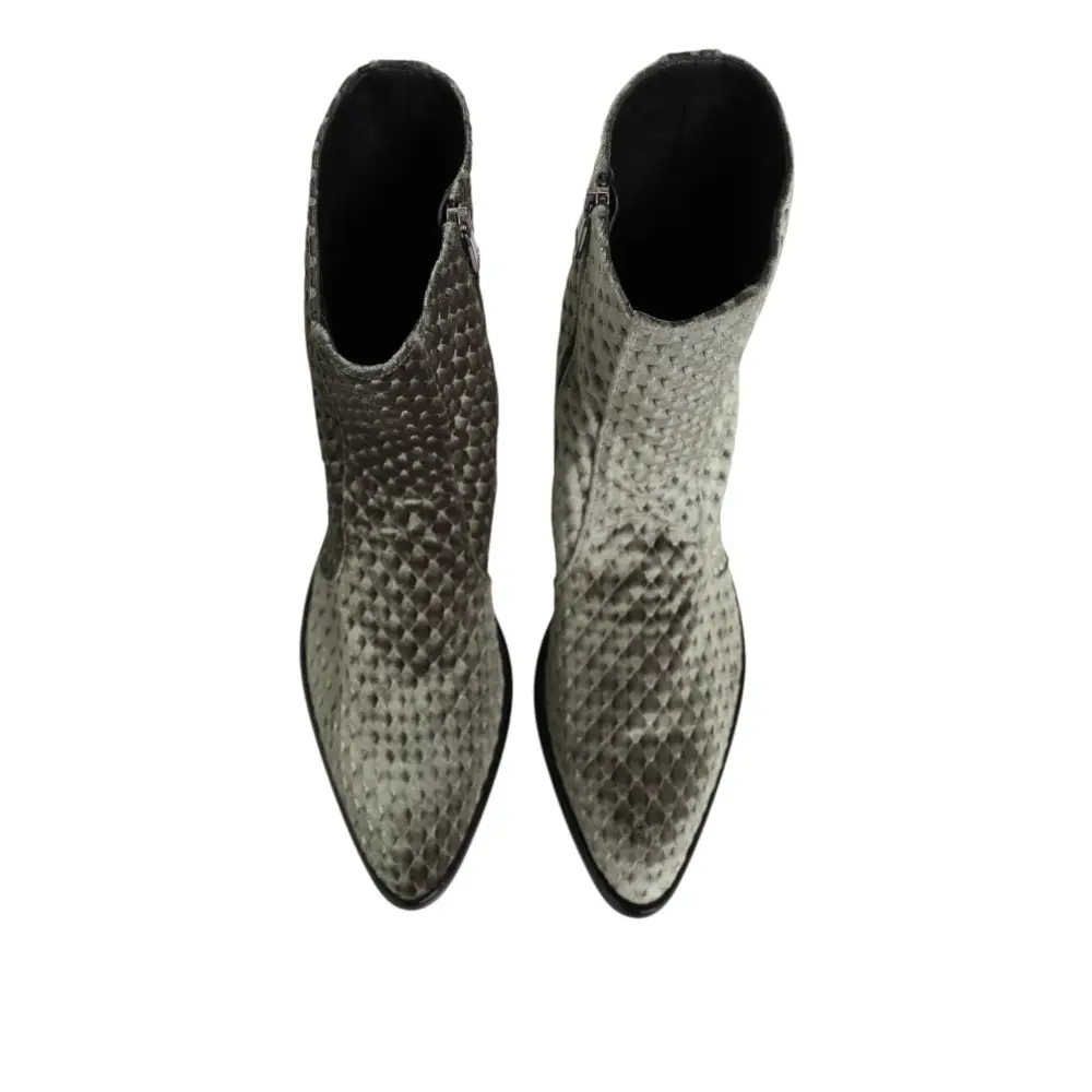 Dolce & Gabbana Graue Baumwolle Samt Mid Calf Kurze Stiefel Schuhe - EU44/US11