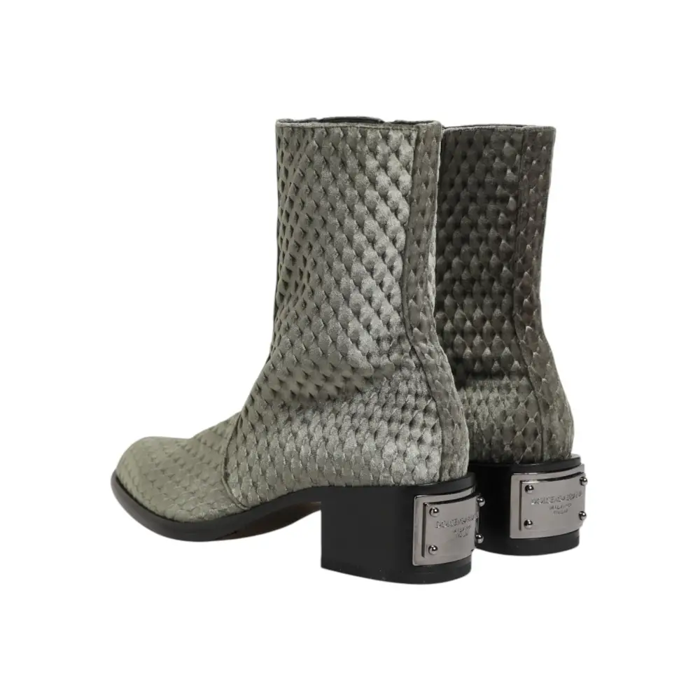 Dolce & Gabbana Graue Baumwolle Samt Mid Calf Kurze Stiefel Schuhe - EU44/US11