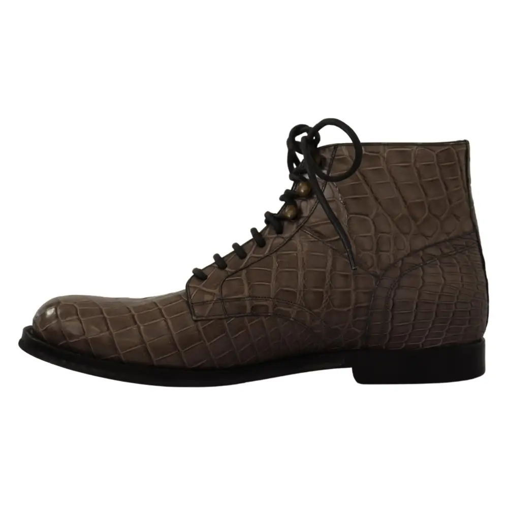 Dolce & Gabbana Graue Derby-Stiefel aus Krokodilleder - EU42/US9
