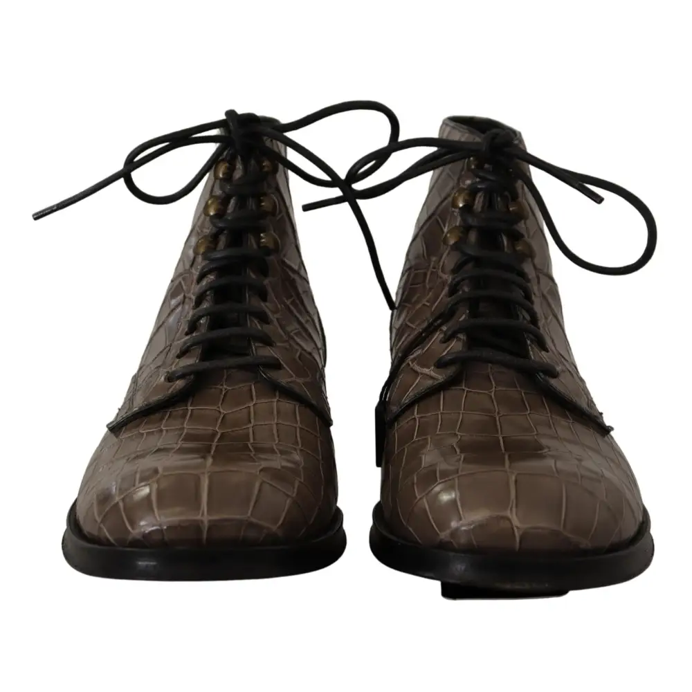 Dolce & Gabbana Graue Derby-Stiefel aus Krokodilleder - EU42/US9