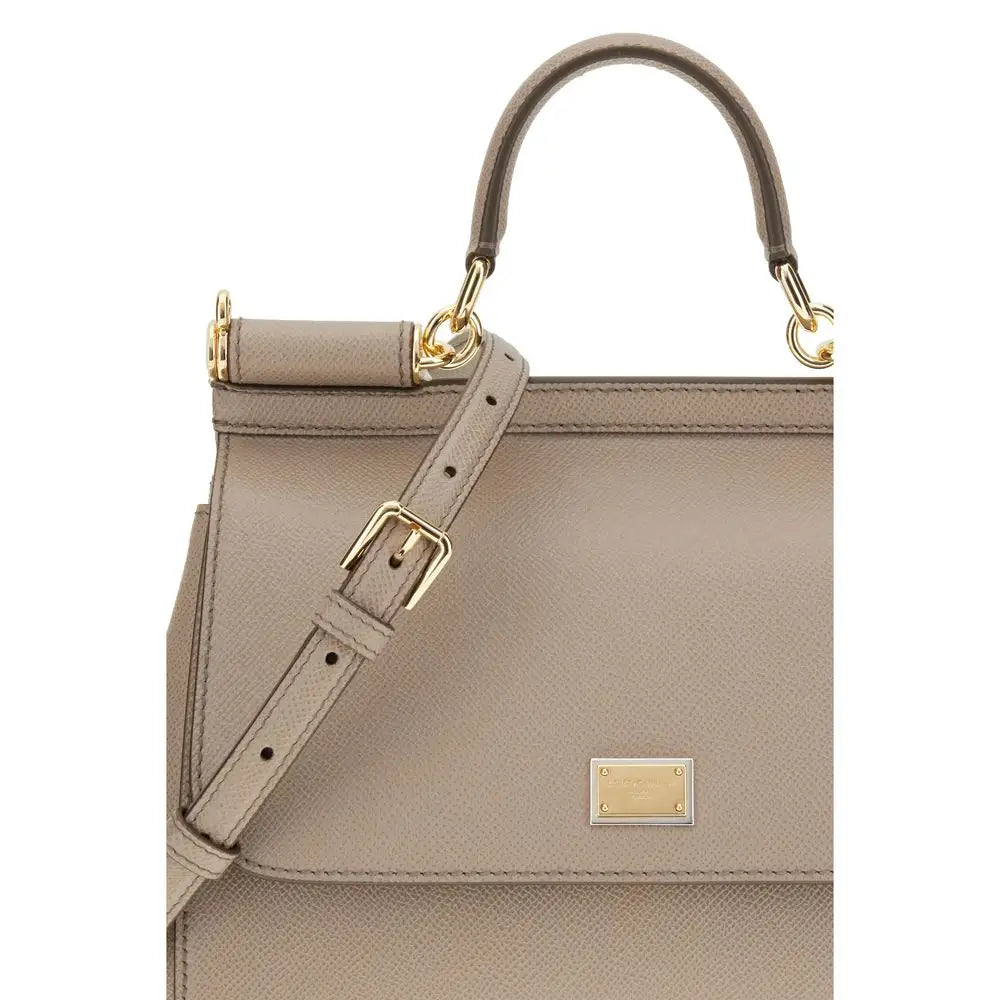 Dolce & Gabbana Graue Kalbsleder Bos Taurus Schultertasche