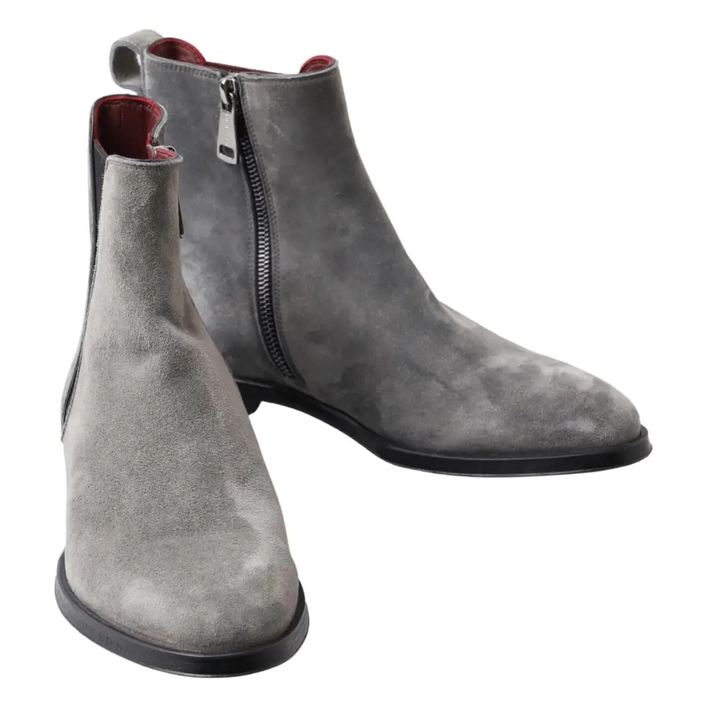 Dolce & Gabbana Graue Leder Herrenstiefel Schuhe - EU39/US6