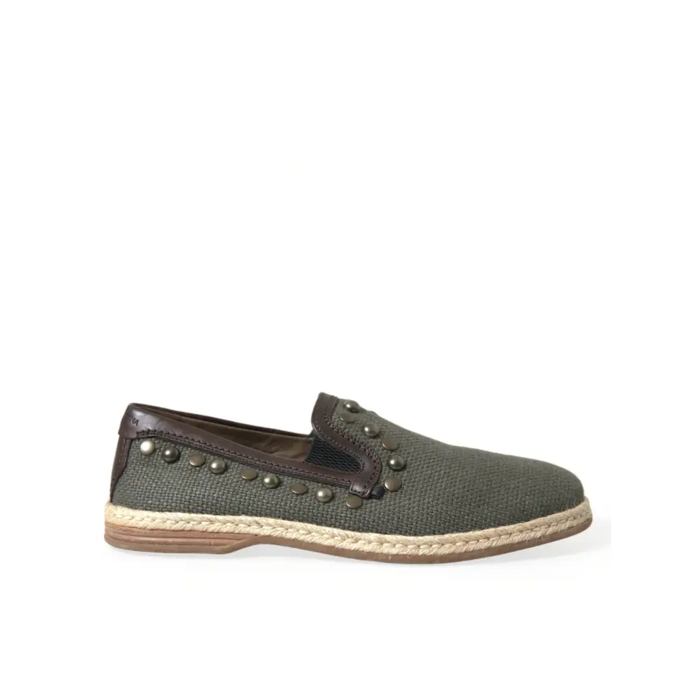 Dolce & Gabbana Graue Leinen Leder Nieten Loafers Schuhe - EU40/US7