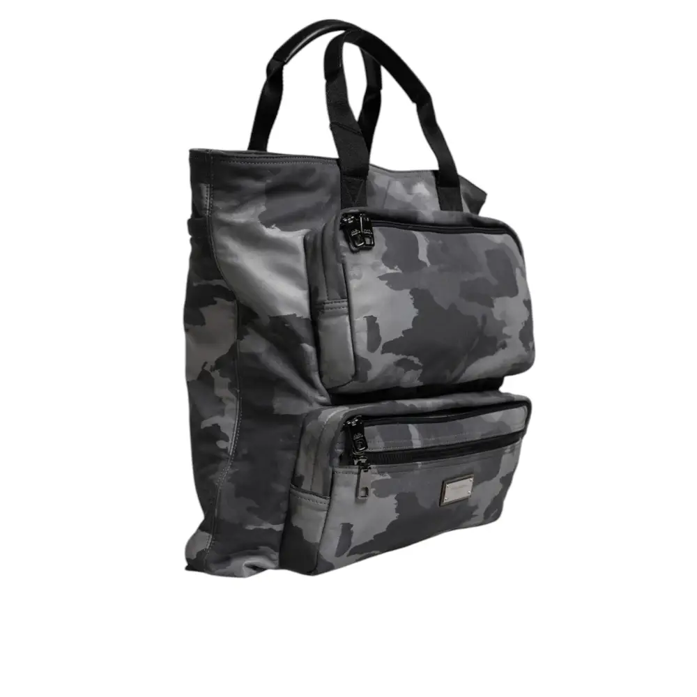 Dolce & Gabbana Graue Tarnfarben-Baumwolltasche mit mehreren Fächern Tote Bag