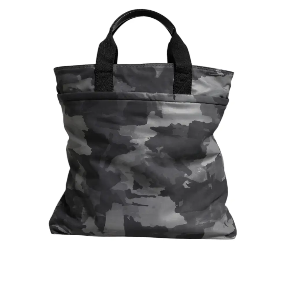 Dolce & Gabbana Graue Tarnfarben-Baumwolltasche mit mehreren Fächern Tote Bag