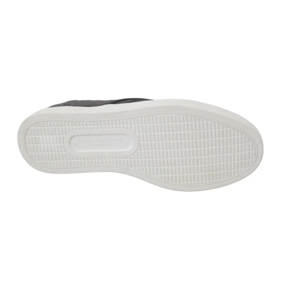 Dolce & Gabbana Graues Leder Flache Kaiman Herren Loafers Schuhe