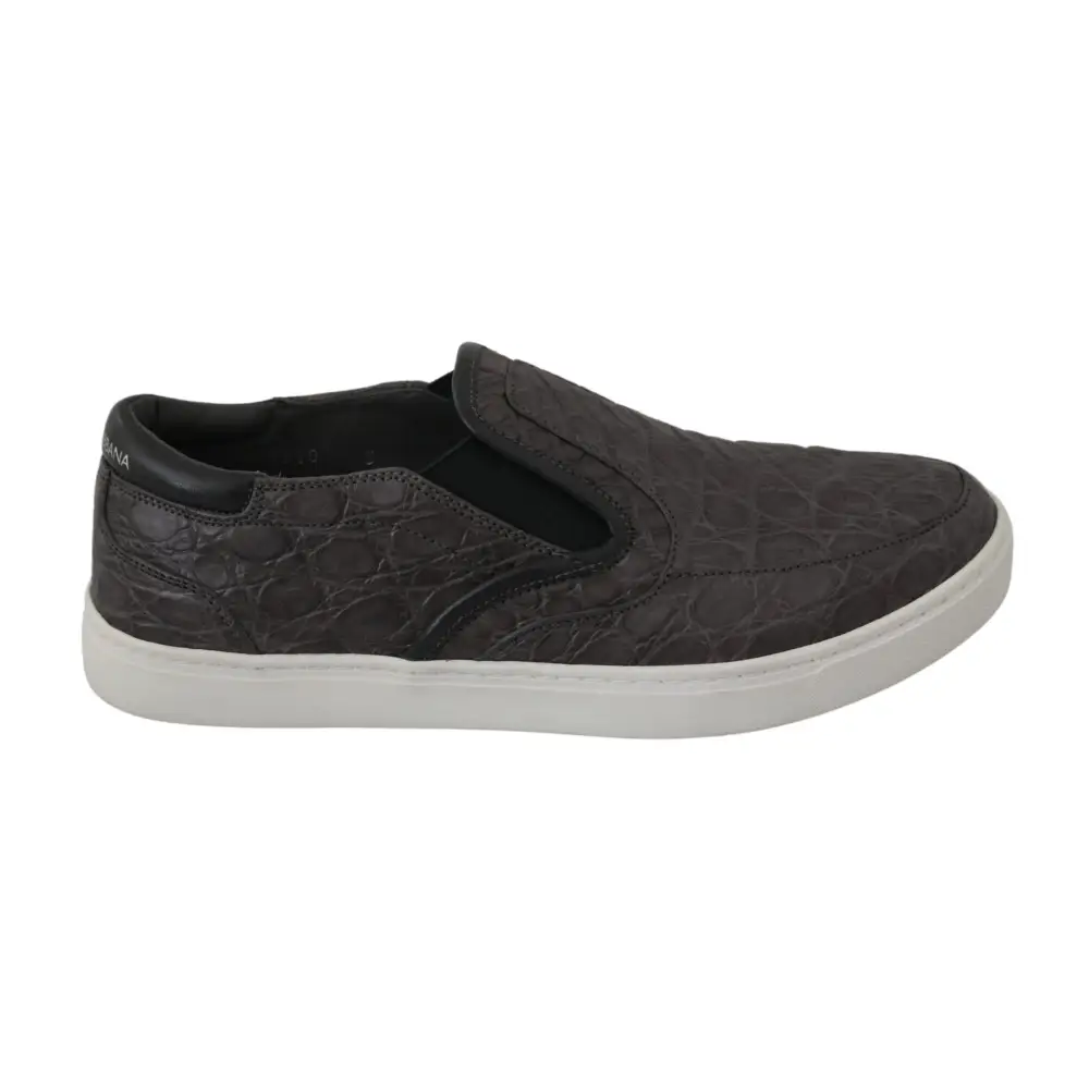 Dolce & Gabbana Graues Leder Flache Kaiman Herren Loafers Schuhe