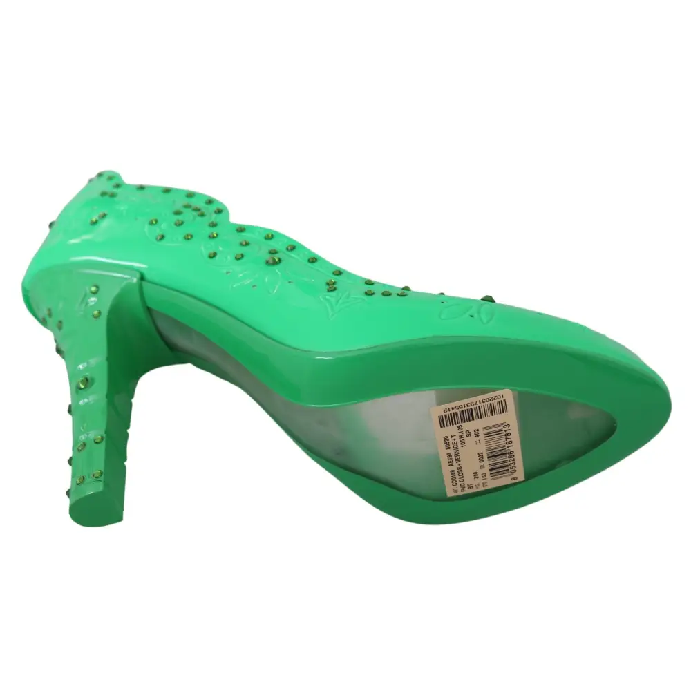 Dolce & Gabbana Grün Kristall Floral CINDERELLA Heels Schuhe - EU39/US8.5