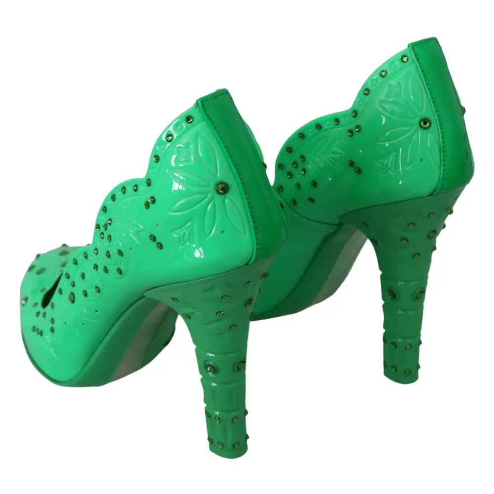 Dolce & Gabbana Grün Kristall Floral CINDERELLA Heels Schuhe - EU39/US8.5