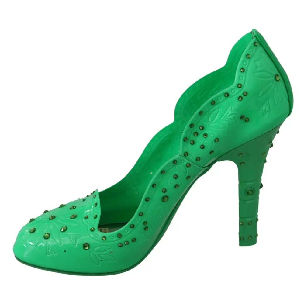 Dolce & Gabbana Grün Kristall Floral CINDERELLA Heels Schuhe - EU39/US8.5