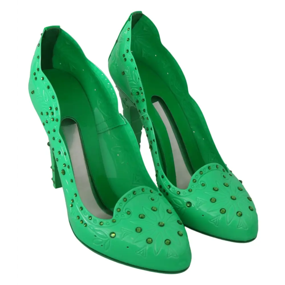 Dolce & Gabbana Grün Kristall Floral CINDERELLA Heels Schuhe - EU39/US8.5