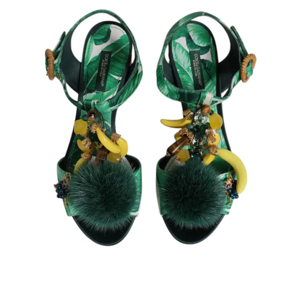 Dolce & Gabbana Grün Kristall Pelz verschönert Sandalen Schuhe - EU36.5/US6