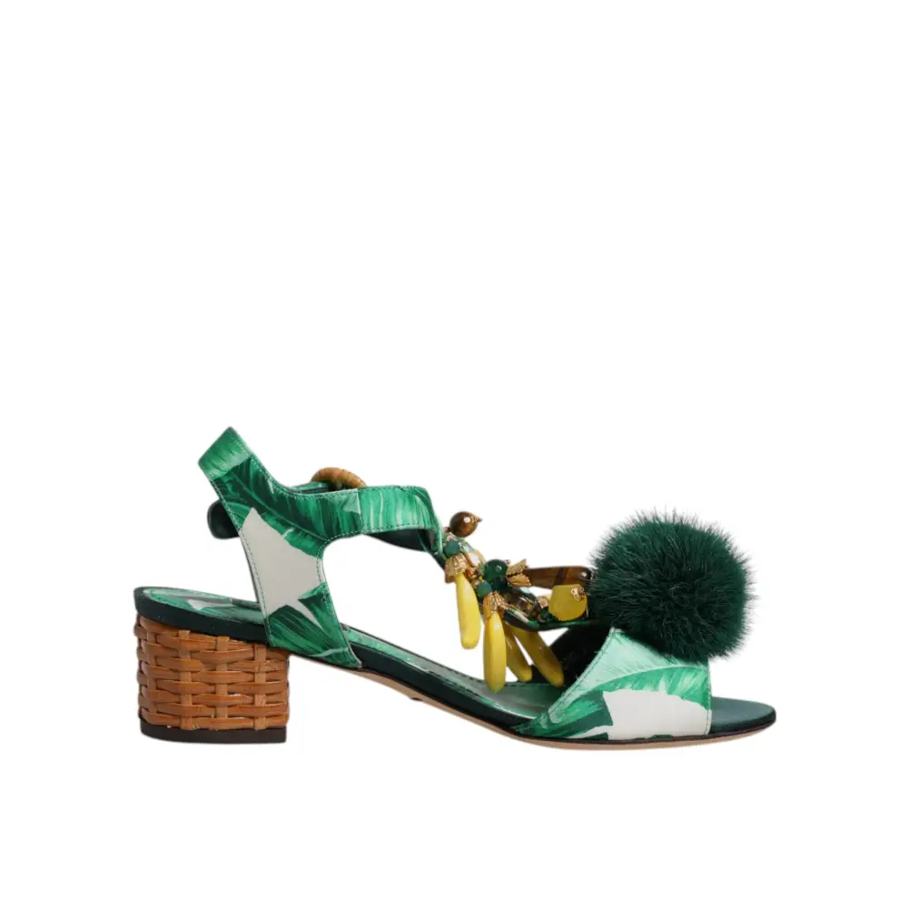 Dolce & Gabbana Grün Kristall Pelz verschönert Sandalen Schuhe - EU36.5/US6