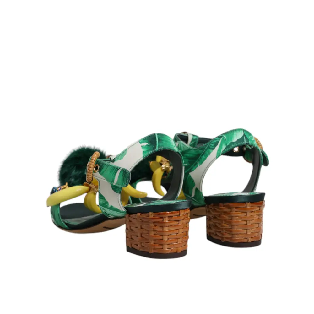 Dolce & Gabbana Grün Kristall Pelz verschönert Sandalen Schuhe - EU36.5/US6