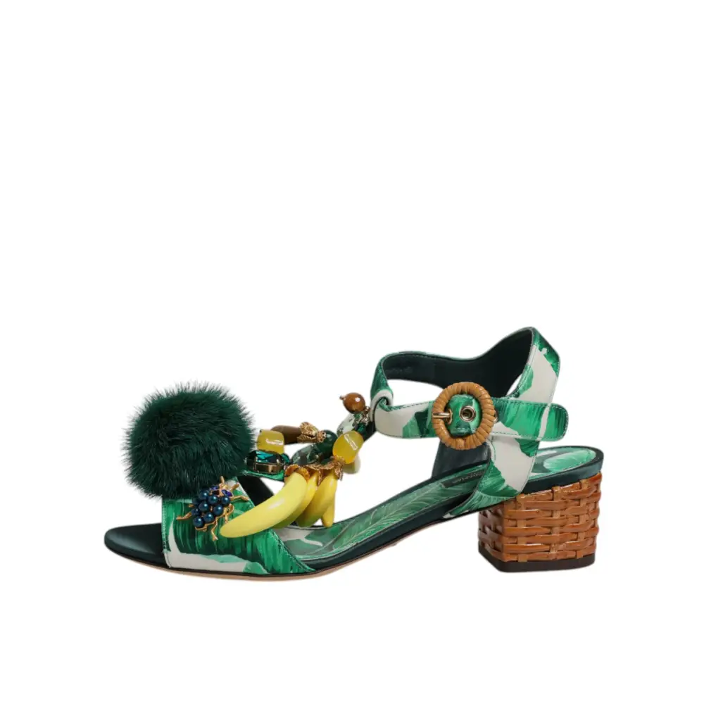 Dolce & Gabbana Grün Kristall Pelz verschönert Sandalen Schuhe - EU36.5/US6