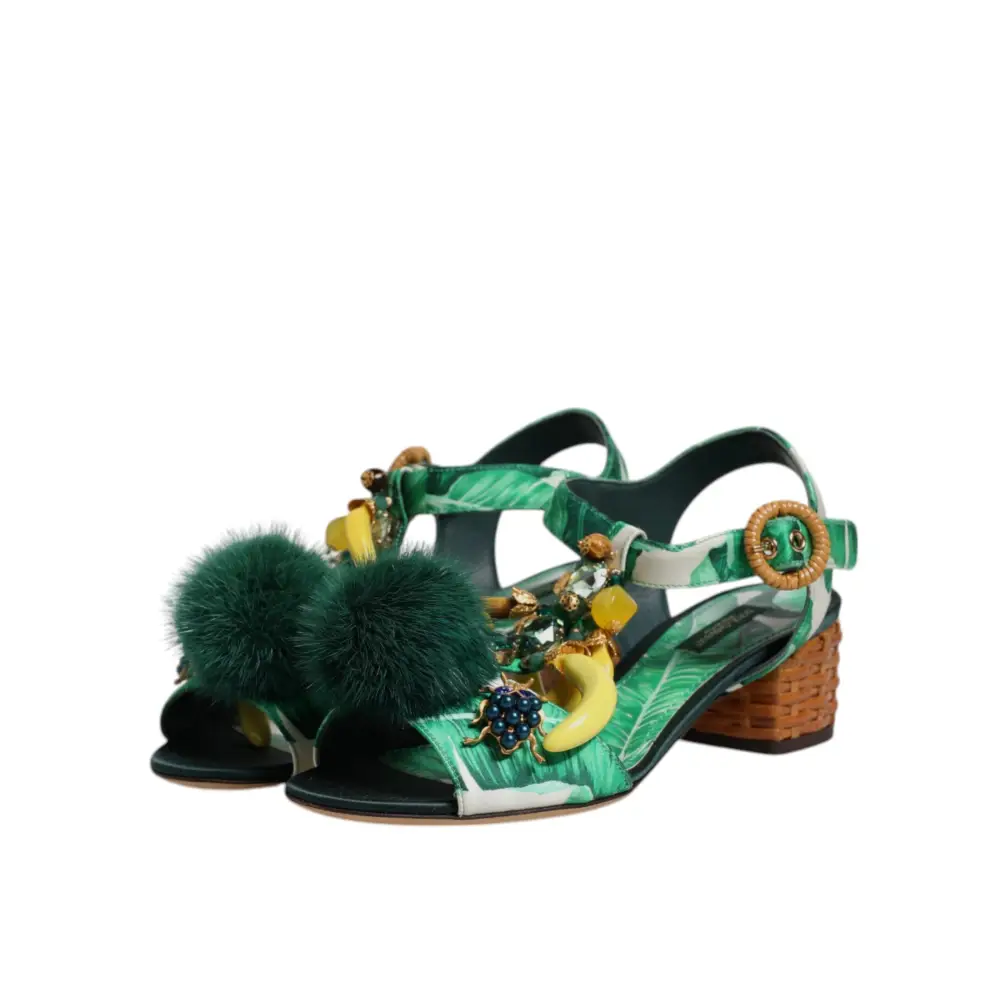Dolce & Gabbana Grün Kristall Pelz verschönert Sandalen Schuhe - EU36.5/US6