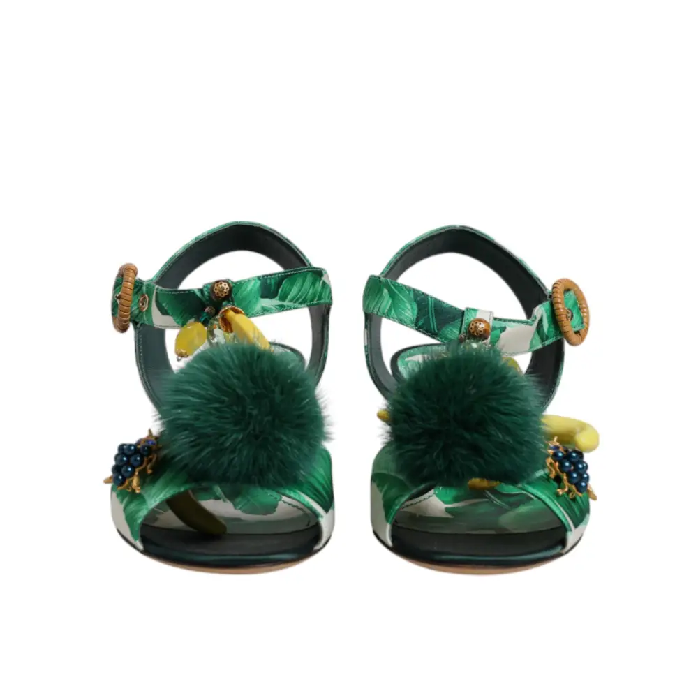 Dolce & Gabbana Grün Kristall Pelz verschönert Sandalen Schuhe - EU36.5/US6