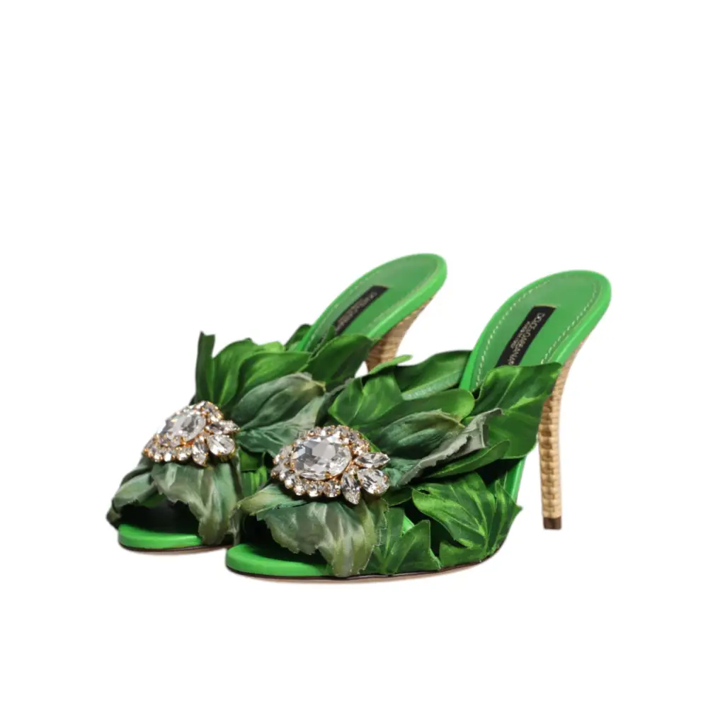 Dolce & Gabbana Grün Kristall Rutschen KEIRA Sandale Schuhe - EU37.5/US7