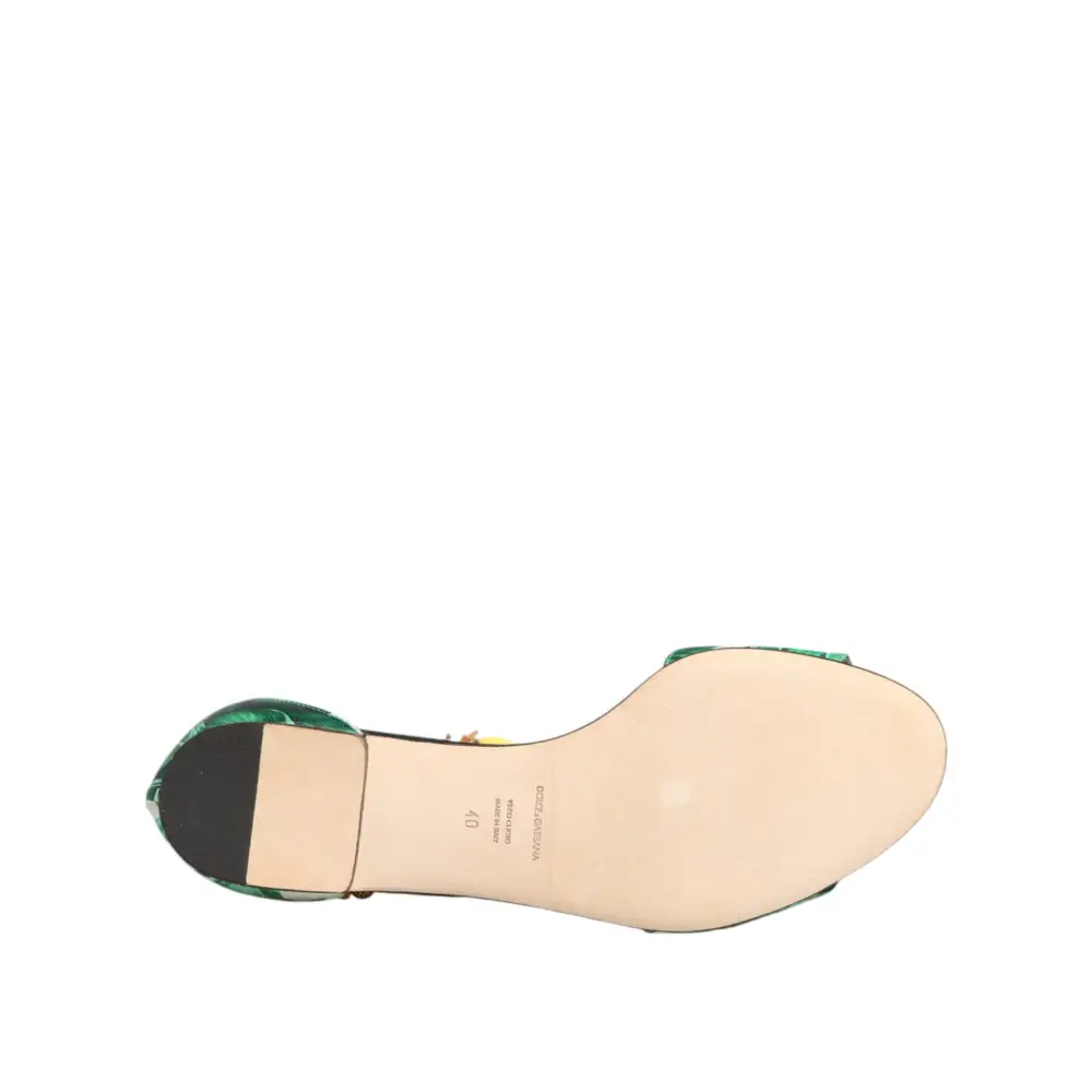 Dolce & Gabbana Grün Nerz Pelz Satin Bananenblatt Sandalen Schuhe