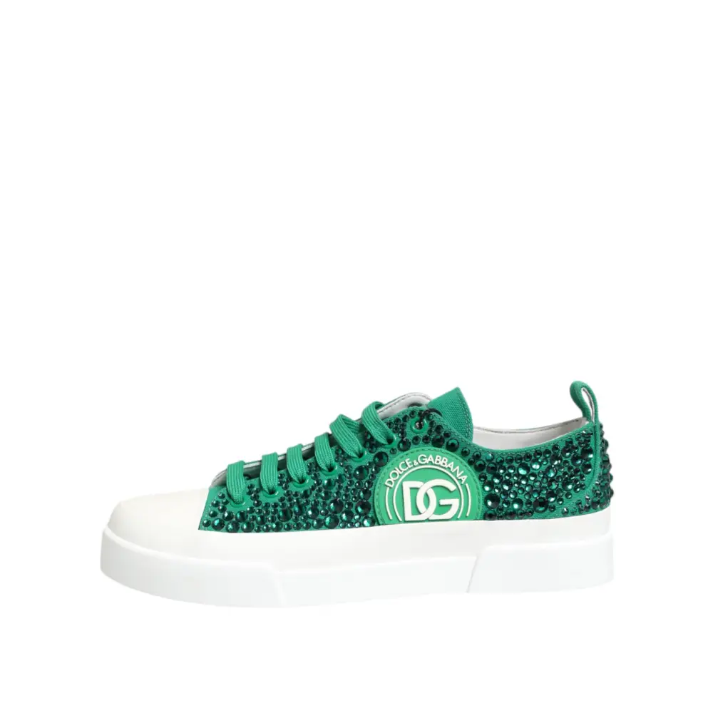 Dolce & Gabbana Grün Portofino Crystal DG Logo Sneakers Schuhe