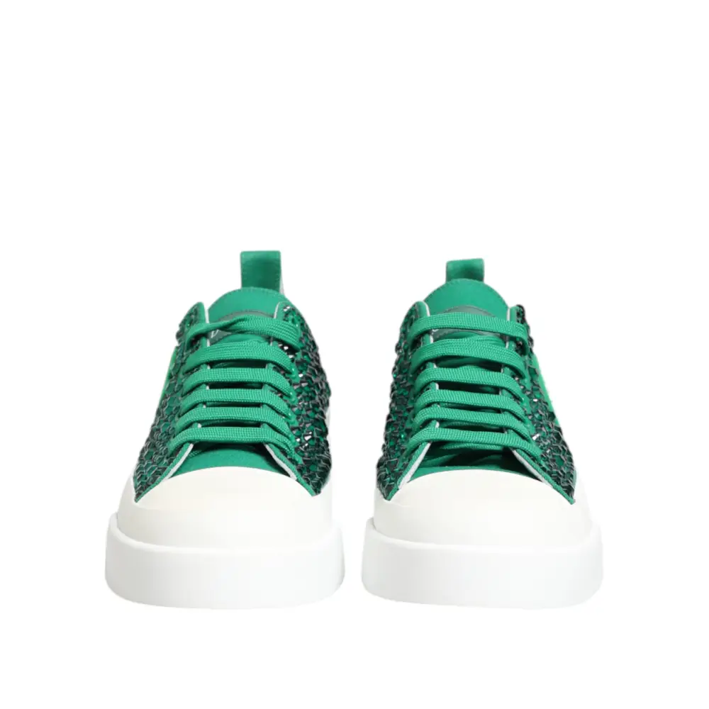 Dolce & Gabbana Grün Portofino Crystal DG Logo Sneakers Schuhe