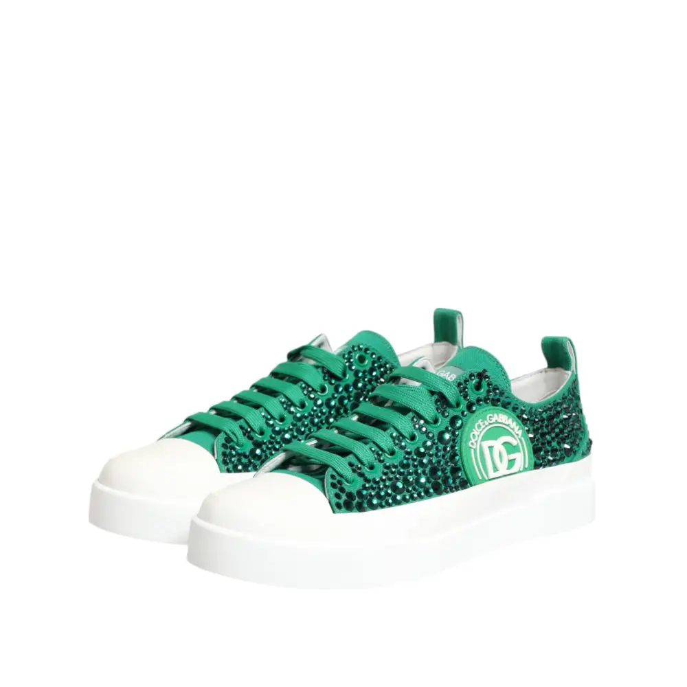 Dolce & Gabbana Grün Portofino Crystal DG Logo Sneakers Schuhe
