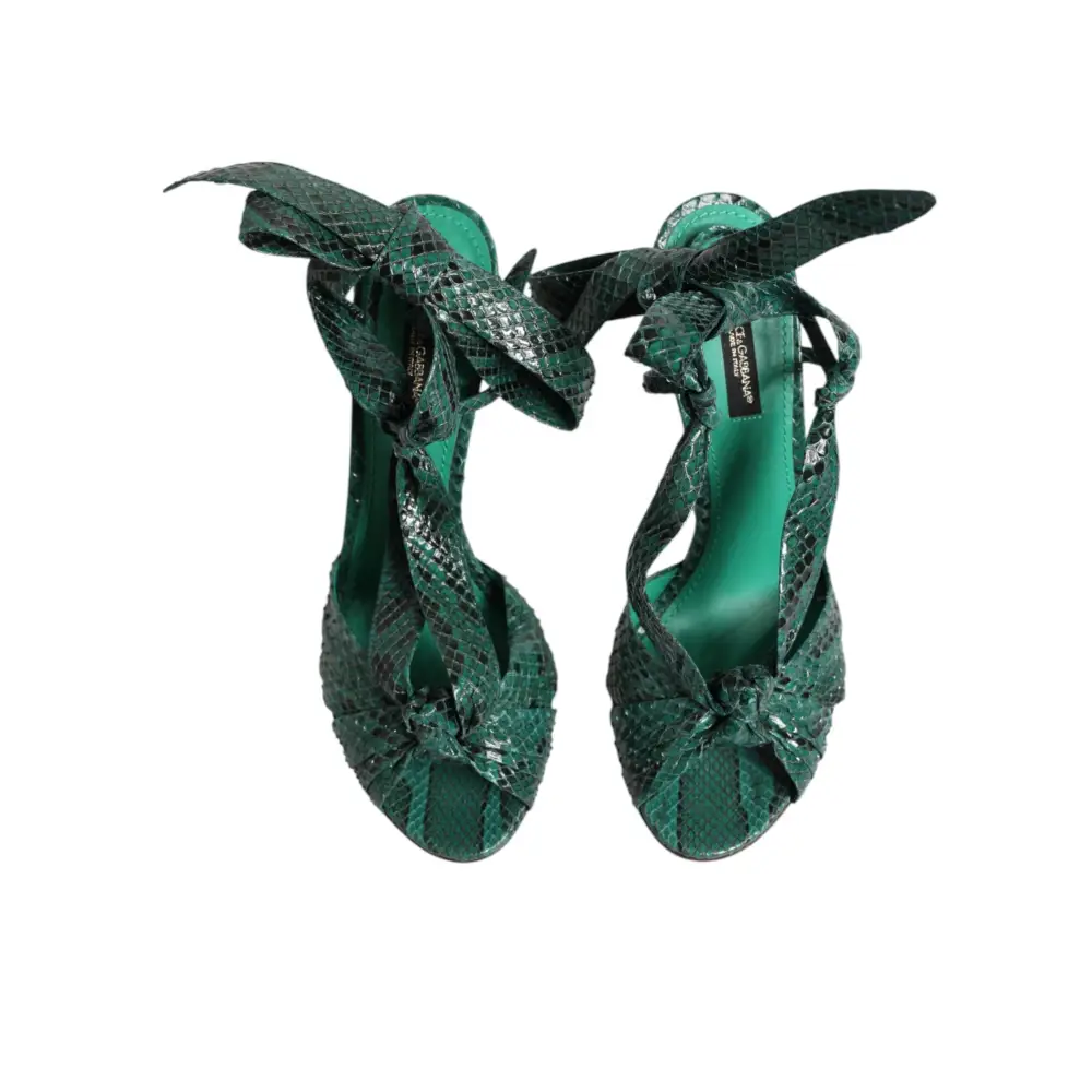 Dolce & Gabbana Grün Python Leder Heels Sandalen Schuhe