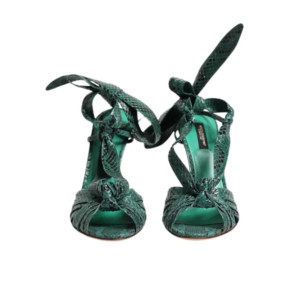 Dolce & Gabbana Grün Python Leder Heels Sandalen Schuhe