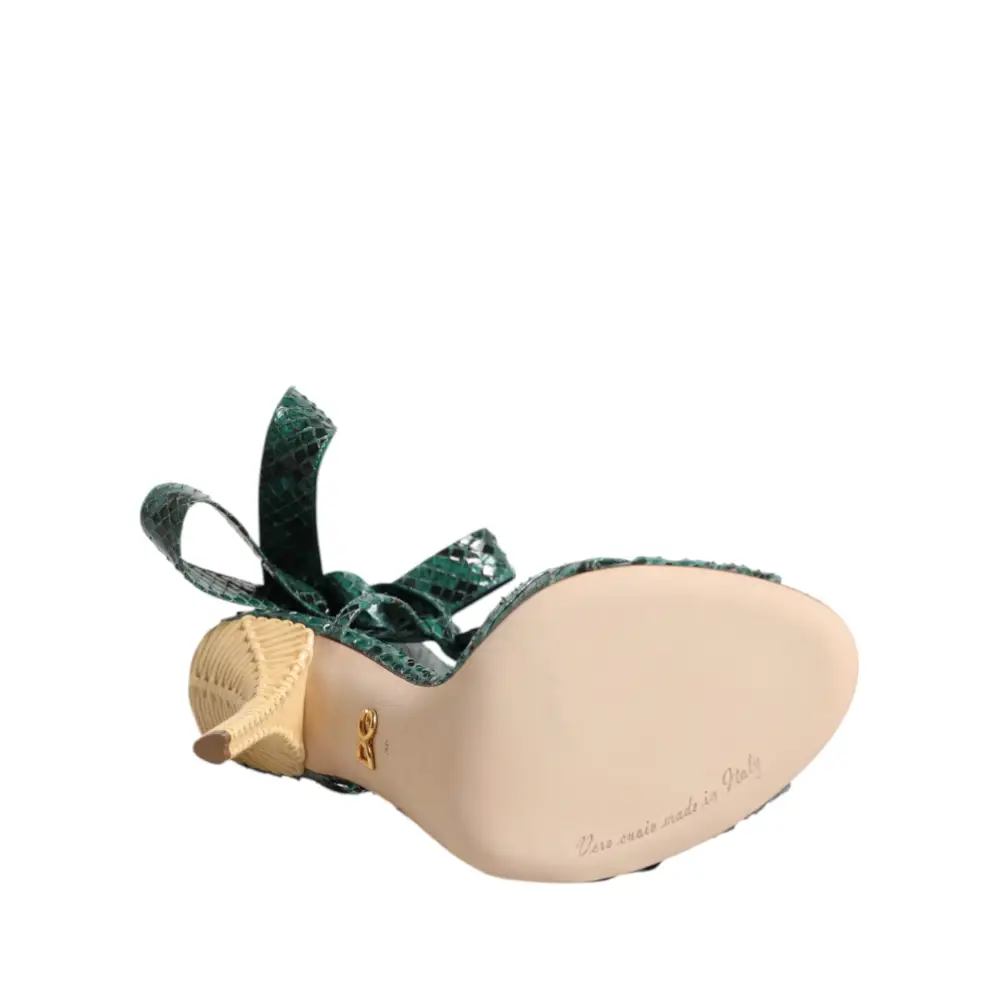 Dolce & Gabbana Grün Python Leder Heels Sandalen Schuhe